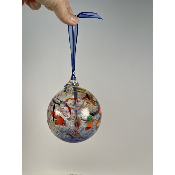 Glass Hand Blown Decorative Art Glass Ornament Multi-Color Swirls 3.5" - Picture 6 of 16